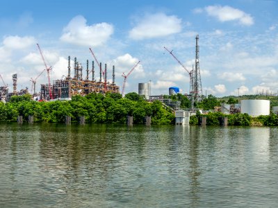Ethane cracker plant near a river in Beaver, Pennsylvania